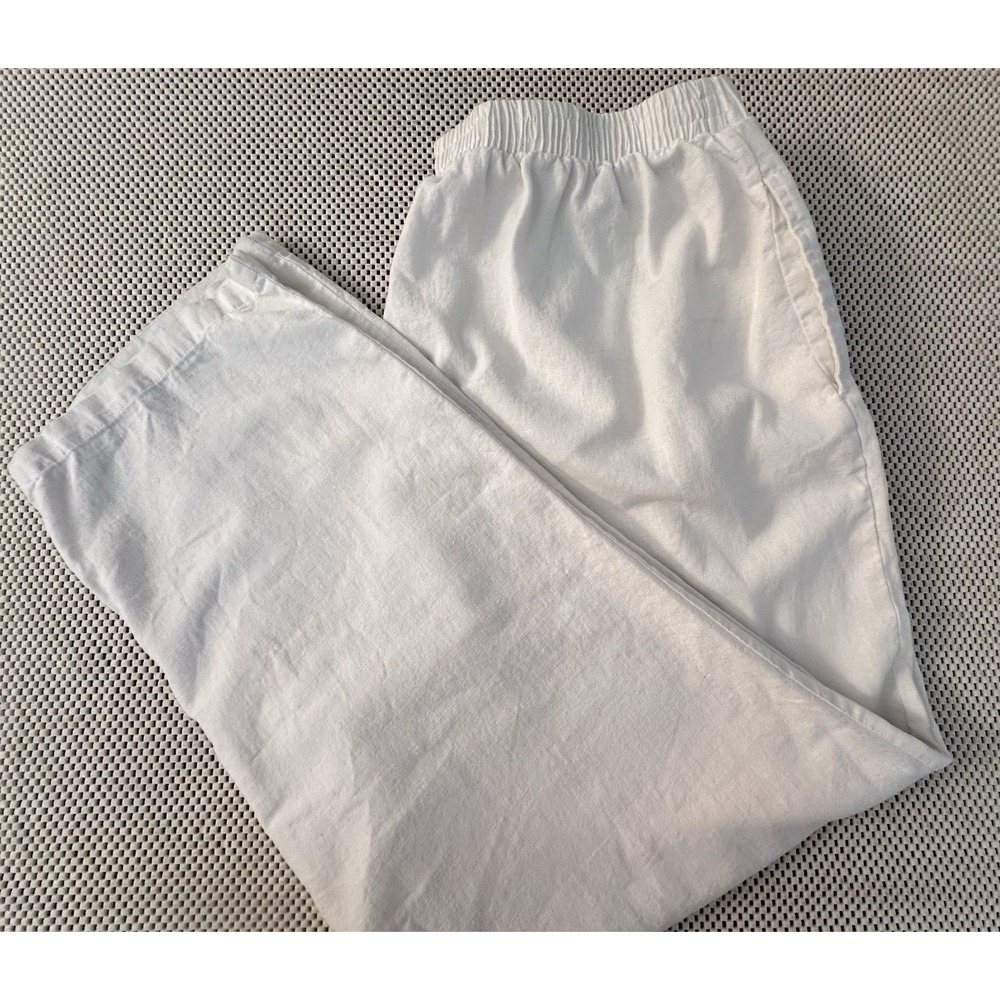 Woman Within White Linen Blend Pants Sz 20W Pull On Elastic Waist Pockets Casual